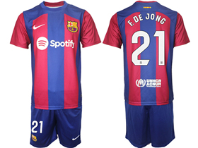 FC Barcelona 2023/24 Home Red/Blue Soccer Jersey with #21 F.De Jong Printing