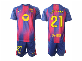 FC Barcelona 2025/26 Home Red/Blue Soccer Jersey with #21 F.De Jong Printing