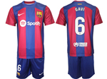 FC Barcelona 2023/24 Home Red/Blue Soccer Jersey with #6 Gavi Printing