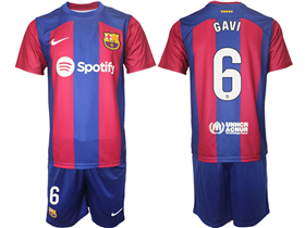 FC Barcelona 2023/24 Home Red/Blue Soccer Jersey with #6 Gavi Printing