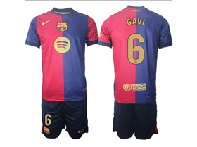 FC Barcelona 2024/25 Home Red/Blue Soccer Jersey with #6 Gavi Printing