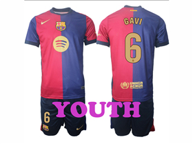 FC Barcelona 2024/25 Home Youth Red/Blue Soccer Jersey with #6 Gavi Printing