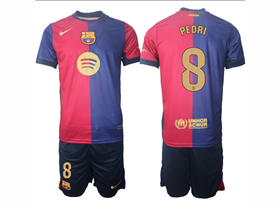 FC Barcelona 2024/25 Home Red/Blue Soccer Jersey with #8 Pedri Printing