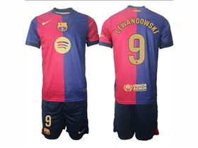 FC Barcelona 2024/25 Home Red/Blue Soccer Jersey with #9 Lewandowski Printing