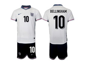 England 2024 Home White Soccer Jersey with #10 Bellingham Printing