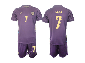 England 2024 Away Dark Raisin Soccer Jersey with #7 Saka Printing
