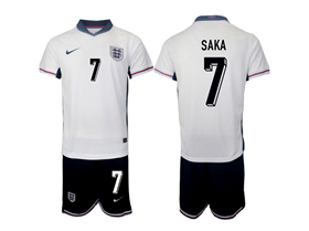 England 2024 Home White Soccer Jersey with #7 Saka Printing