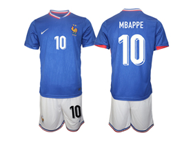 France 2024 Home Blue Soccer Jersey with #10 Mbappé Printing