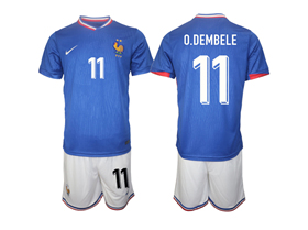 France 2024 Home Blue Soccer Jersey with #11 Dembélé Printing