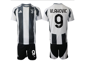 Juventus F.C. 2024/25 Home Black/White Soccer Jersey with #9 Vlahović Printing