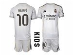 Real Madrid CF 2025/26 Home Youth White Soccer Jersey with #10 Mbappé Printing