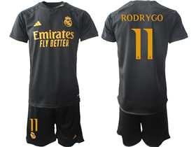 Real Madrid CF 2023/24 Third Black Soccer Jersey with #11 Rodrygo Printing