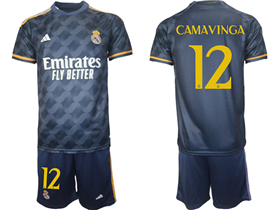 Real Madrid CF 2023/24 Away Navy Soccer Jersey with #12 Camavinga Printing