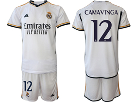 Real Madrid CF 2023/24 Home White Soccer Jersey with #12 Camavinga Printing