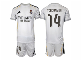 Real Madrid CF 2025/26 Home White Soccer Jersey with #14 Tchouameni Printing
