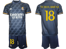 Real Madrid CF 2023/24 Away Navy Soccer Jersey with #18 Tchouameni Printing