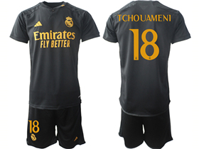 Real Madrid CF 2023/24 Third Black Soccer Jersey with #18 Tchouameni Printing
