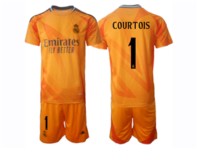 Real Madrid CF 2024/25 Away Orange Soccer Jersey with #1 Courtois Printing