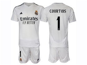 Real Madrid CF 2024/25 Home White Soccer Jersey with #1 Courtois Printing