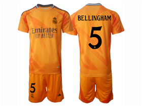 Real Madrid CF 2024/25 Away Orange Soccer Jersey with #5 Bellingham Printing