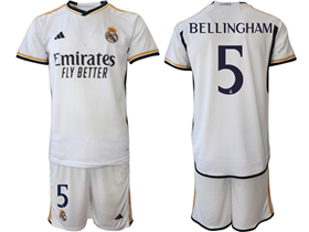 Real Madrid CF 2023/24 Home White Soccer Jersey with #5 Bellingham Printing