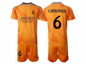 Real Madrid CF 2024/25 Away Orange Soccer Jersey with #6 Camavinga Printing