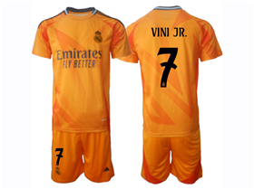 Real Madrid CF 2024/25 Away Orange Soccer Jersey with #7 Vini Jr. Printing