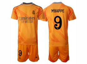 Real Madrid CF 2024/25 Away Orange Soccer Jersey with #9 Mbappé Printing