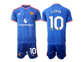 Manchester United F.C. 2026/27 Away Blue Soccer Jersey with #10 Cunha Printing