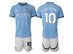 Manchester City F.C. 2024/25 Home Light Blue Soccer Jersey with #10 Grealish Printing