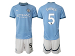 Manchester City F.C. 2024/25 Home Light Blue Soccer Jersey with #5 Stones Printing