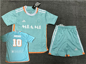 Inter Miami CF Youth 2024 Third Away Aqua Soccer Jersey with #10 Messi Printing