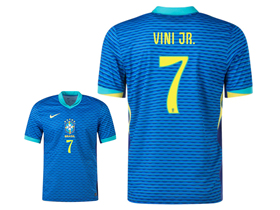 Brazil 2024 Away Blue Soccer Jersey with #7 Vini Jr. Printing