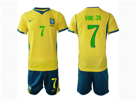 Brazil 2026 Home Gold Soccer Jersey with #7 Vini Jr. Printing