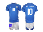 Italy 2024 Home Blue Soccer Jersey with #10 Pellegrini Printing