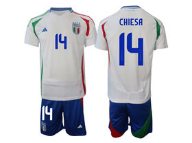 Italy 2024 Away White Soccer Jersey with #14 Chiesa Printing