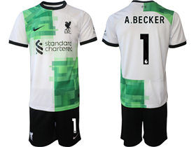 Liverpool F.C. 2023/24 Away White/Green Soccer Jersey with #1 A.Becker Printing