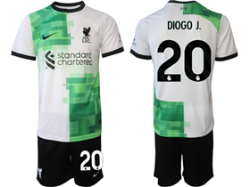 Liverpool F.C. 2023/24 Away White/Green Soccer Jersey with #20 Diogo J. Printing