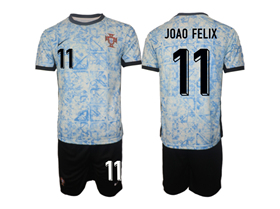 Portugal 2024 Away White/Light Blue Soccer Jersey with #11 João Félix Printing