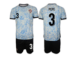 Portugal 2024 Away White/Light Blue Soccer Jersey with #3 Pepe Printing