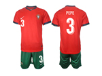 Portugal 2024 Home Red Soccer Jersey with #3 Pepe Printing