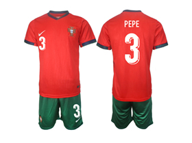 Portugal 2024 Home Red Soccer Jersey with #3 Pepe Printing