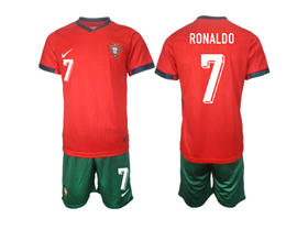 Portugal 2024 Home Red Soccer Jersey with #7 Ronaldo Printing