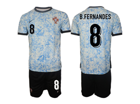 Portugal 2024 Away White/Light Blue Soccer Jersey with #8 B.Fernandes Printing