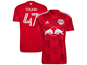 New York Red Bulls 2022/23 Away Red 1Ritmo Soccer Jersey with #47 Tolkin Printing