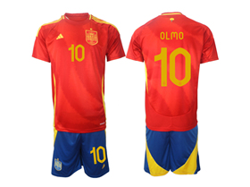 Spain 2024 Home Red Soccer Jersey with #10 Olmo Printing