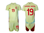 Spain 2024 Away Light Yellow Soccer Jersey with #19 Lamine Yamal Printing