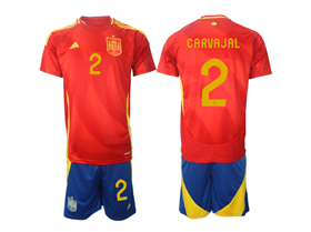 Spain 2024 Home Red Soccer Jersey with #2 Carvajal Printing