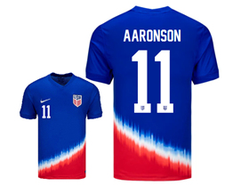 USA 2024 Away Blue Soccer Jersey with #11 Aaronson Printing