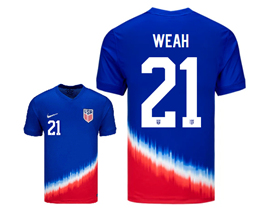USA 2024 Away Blue Soccer Jersey with #21 Weah Printing